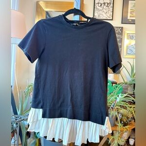 #48  GUC Banana Republic Black T Shirt With Cream Colored Pleated Trim (High/Low